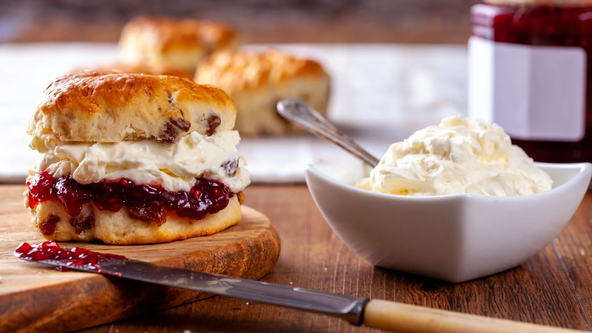 Scones with jam and cream