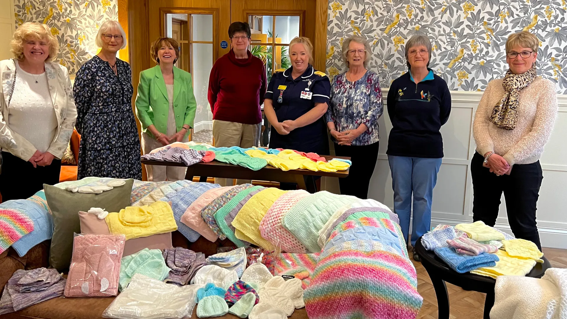 Residents at Great Alne Park knit nearly 100 items for the labour ward at local hospital