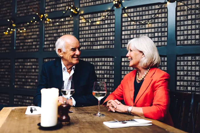 A couple out for dinner drinking wine